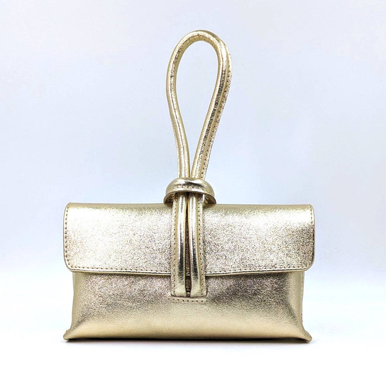 Chic leather clutch bag with pull through loop strap