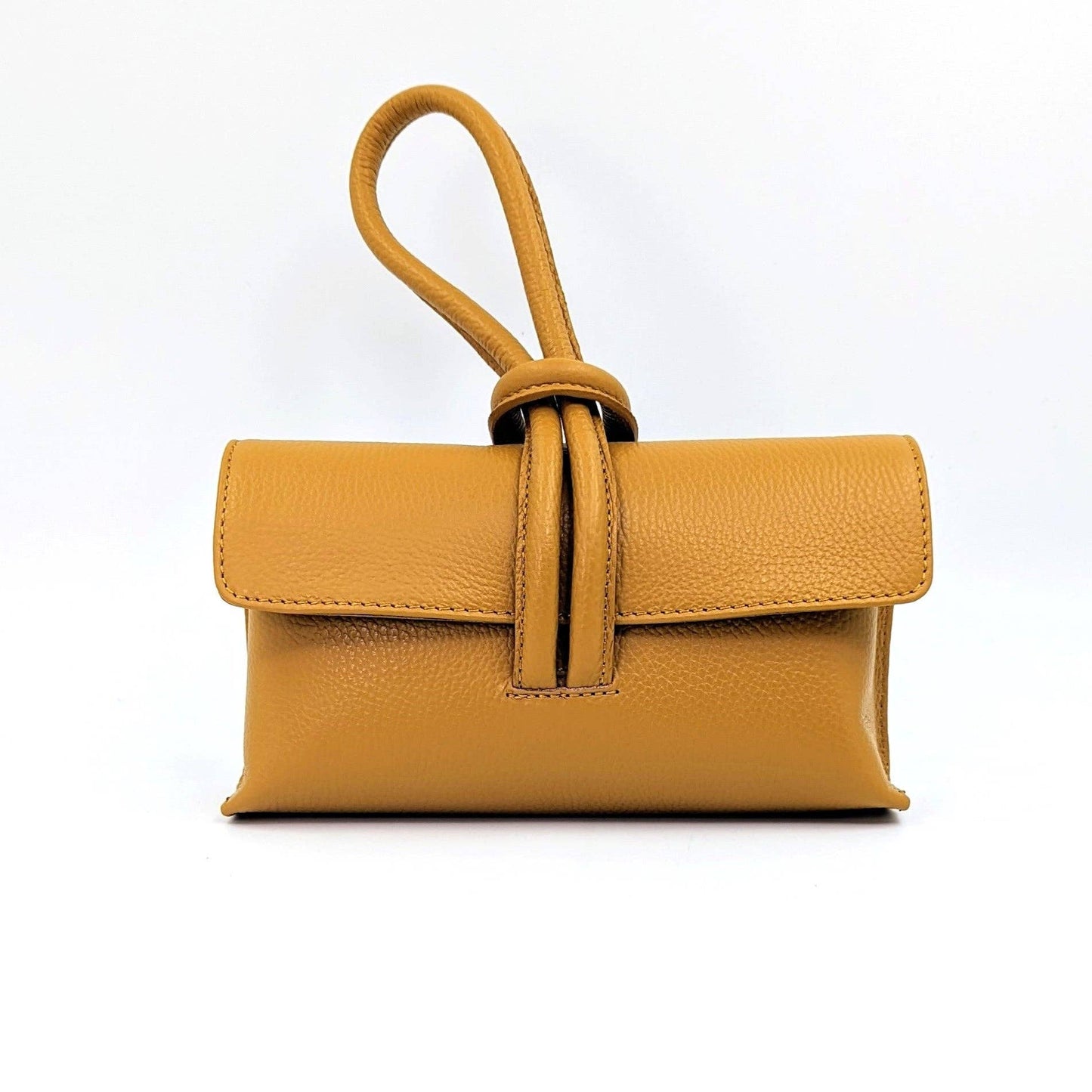 Chic leather clutch bag with pull through loop strap