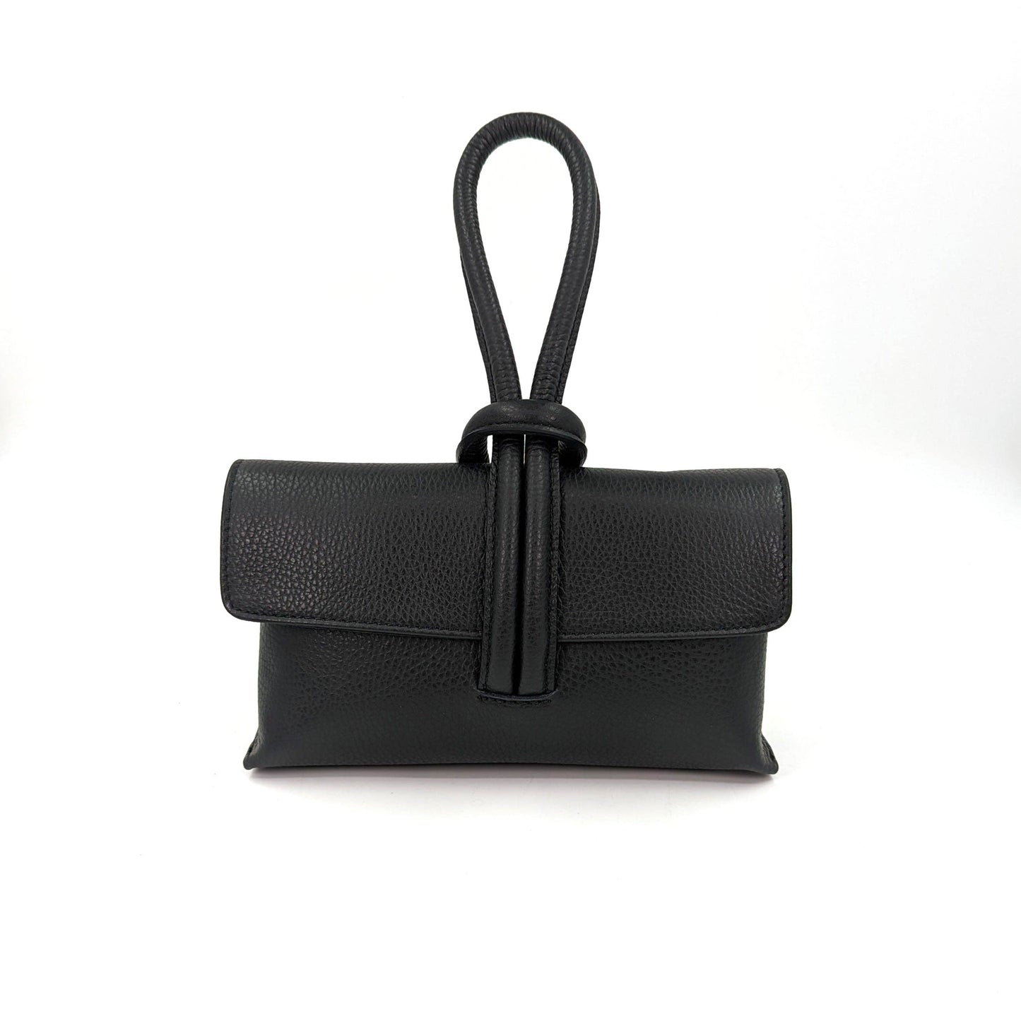 Chic leather clutch bag with pull through loop strap