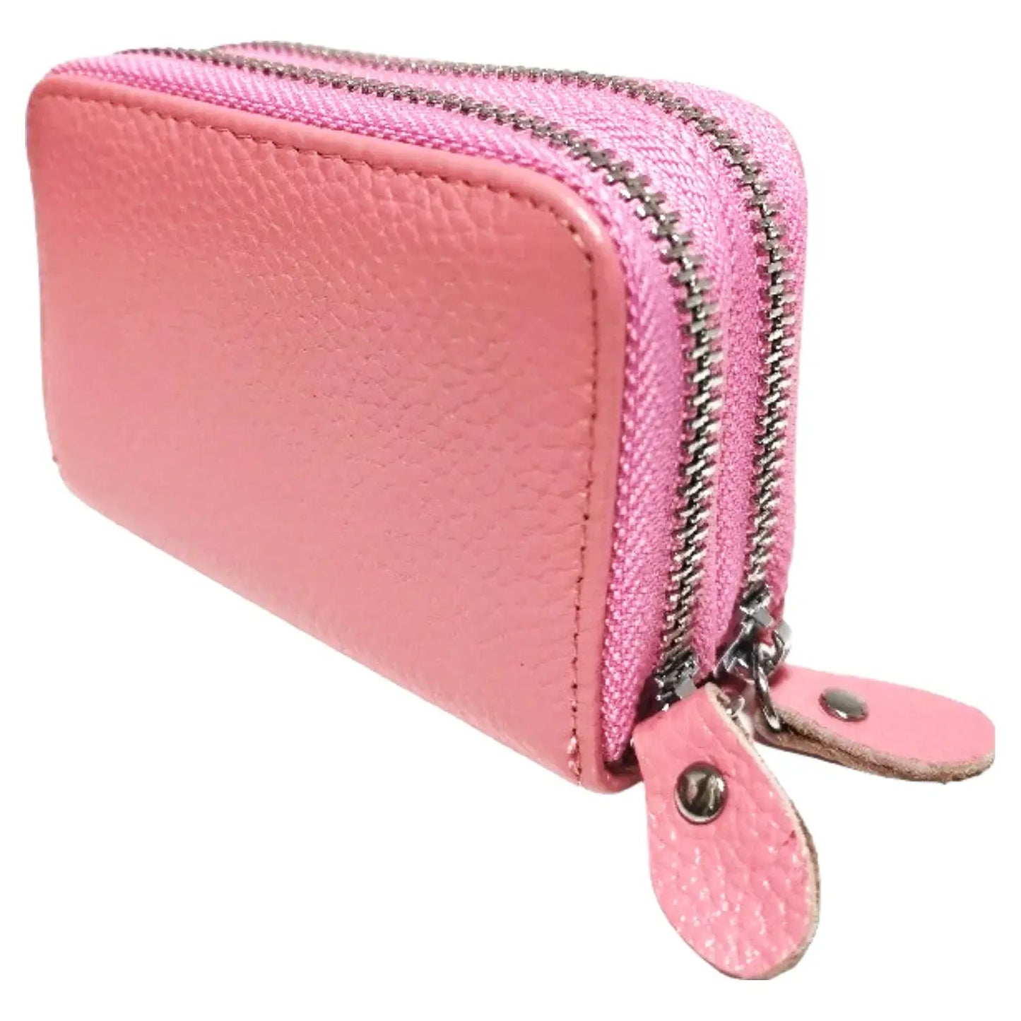 RFID Real Leather Double Zip Card Holder Coin Purse -1904