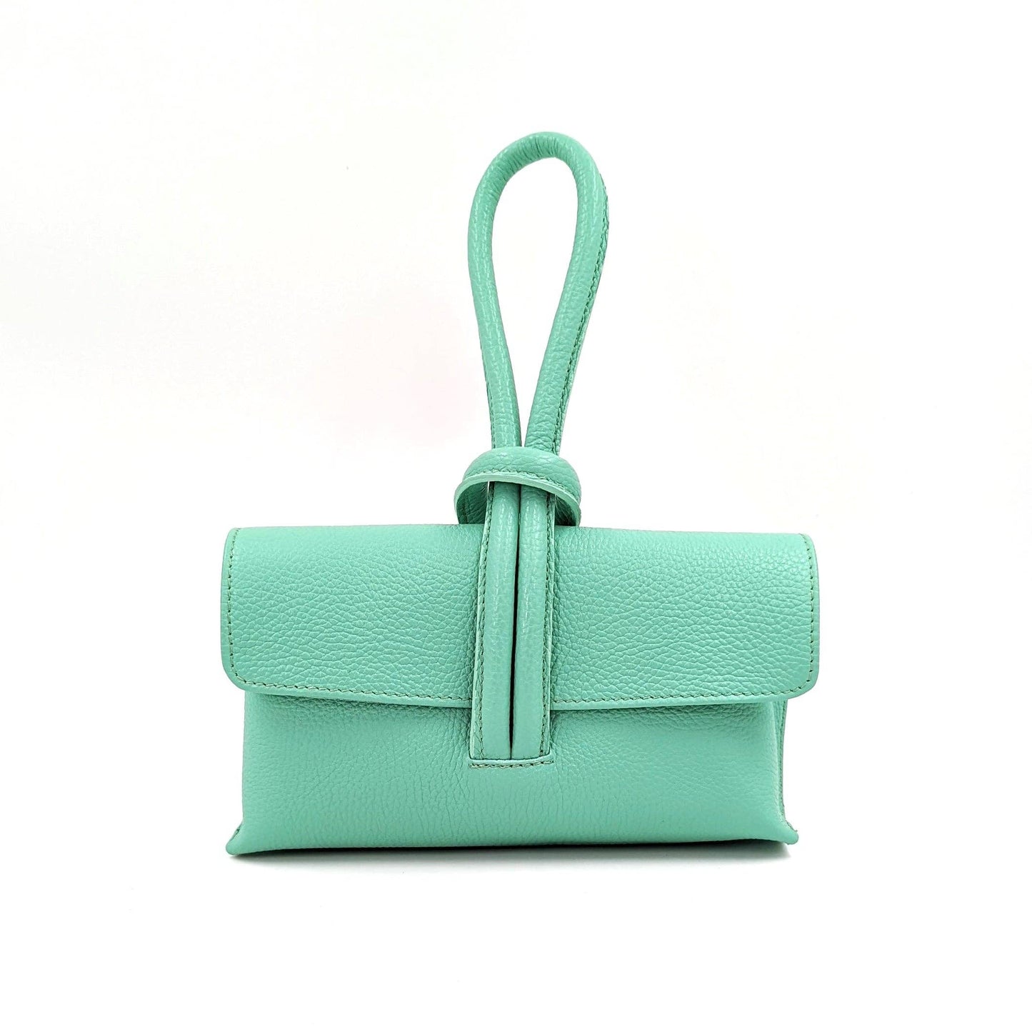 Chic leather clutch bag with pull through loop strap