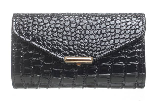PATENT CROC FLAP OVER CLUTCH BAG