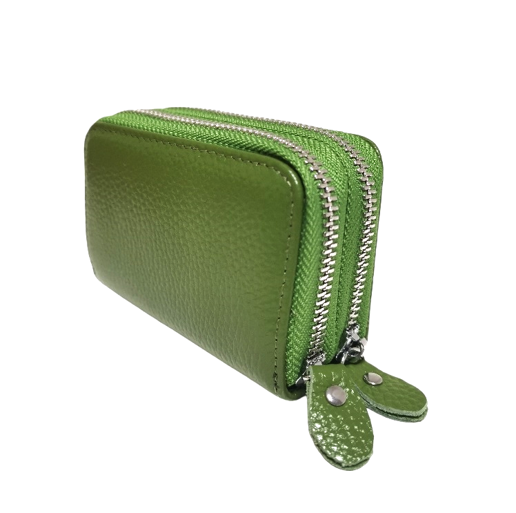 RFID Real Leather Double Zip Card Holder Coin Purse -1904
