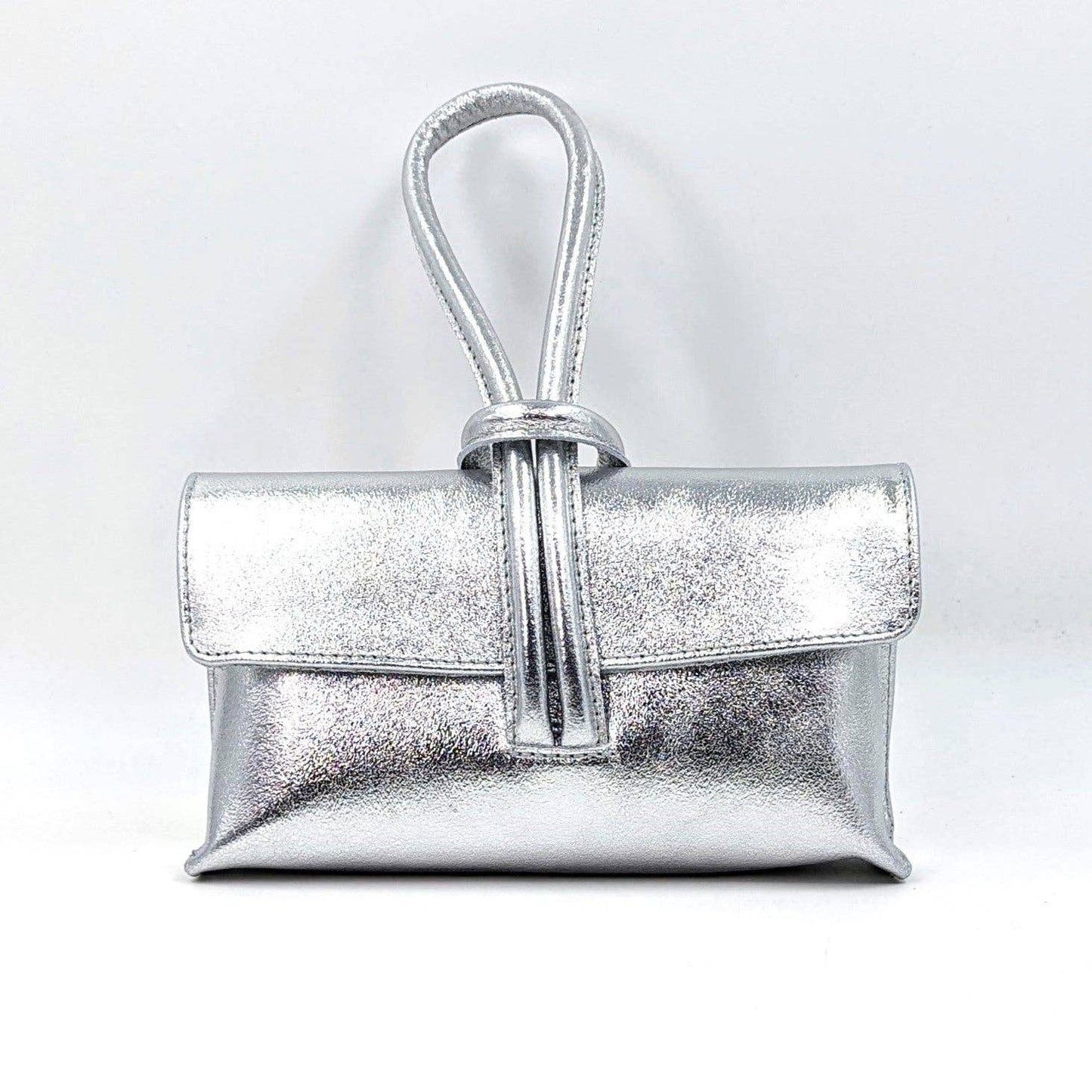 Chic leather clutch bag with pull through loop strap