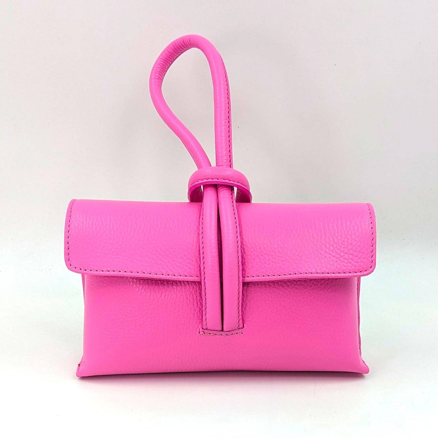 Chic leather clutch bag with pull through loop strap