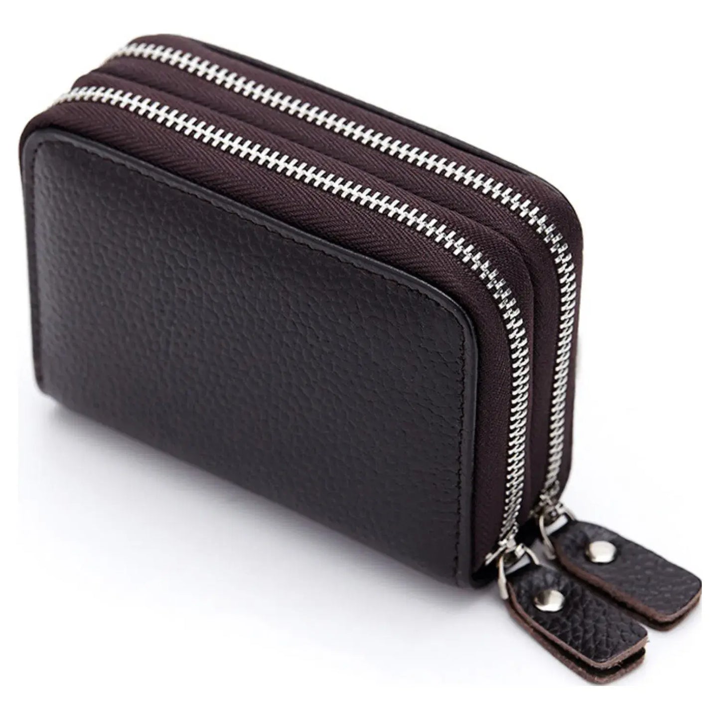 RFID Real Leather Double Zip Card Holder Coin Purse -1904
