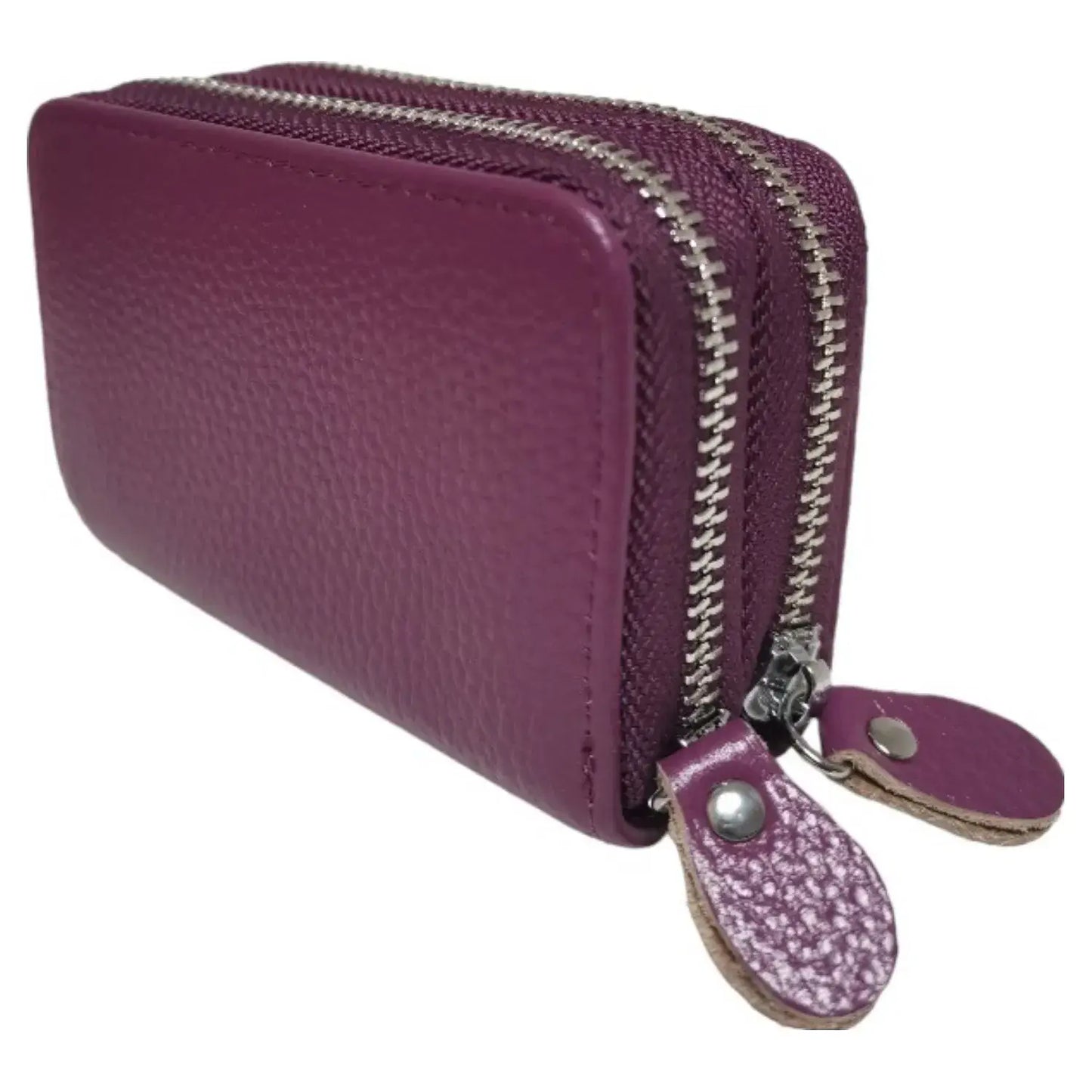 RFID Real Leather Double Zip Card Holder Coin Purse -1904