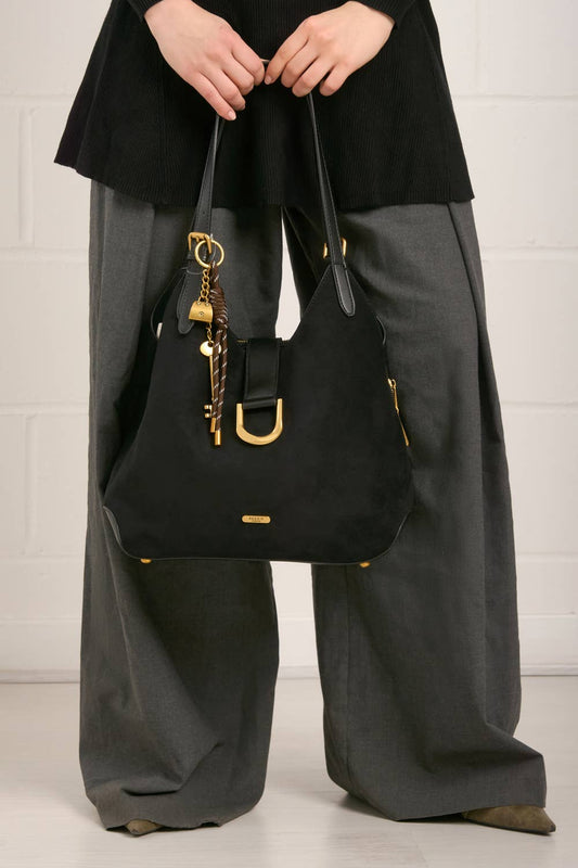 SUEDE SHOULDER BAG WITH CHARM