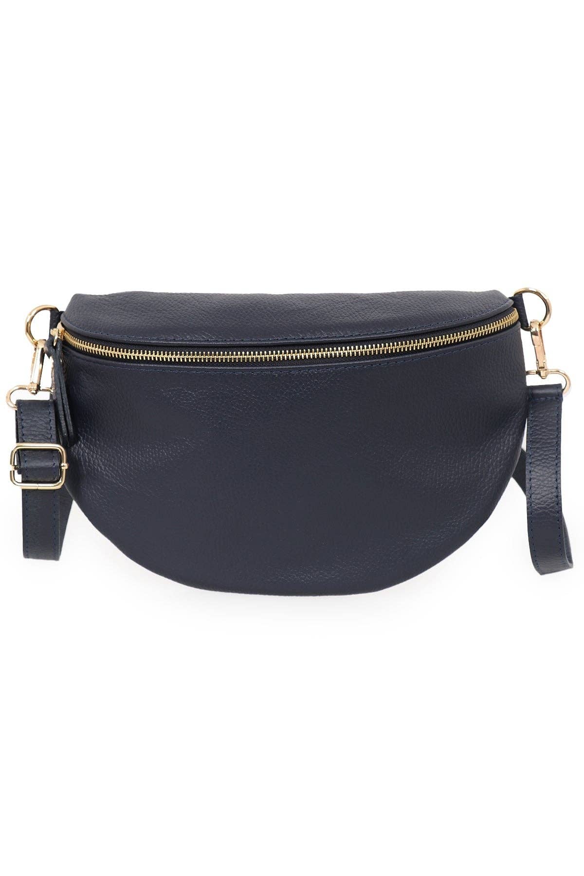 Meadow - Italian Leather Half Moon Crossbody Bag - Navy