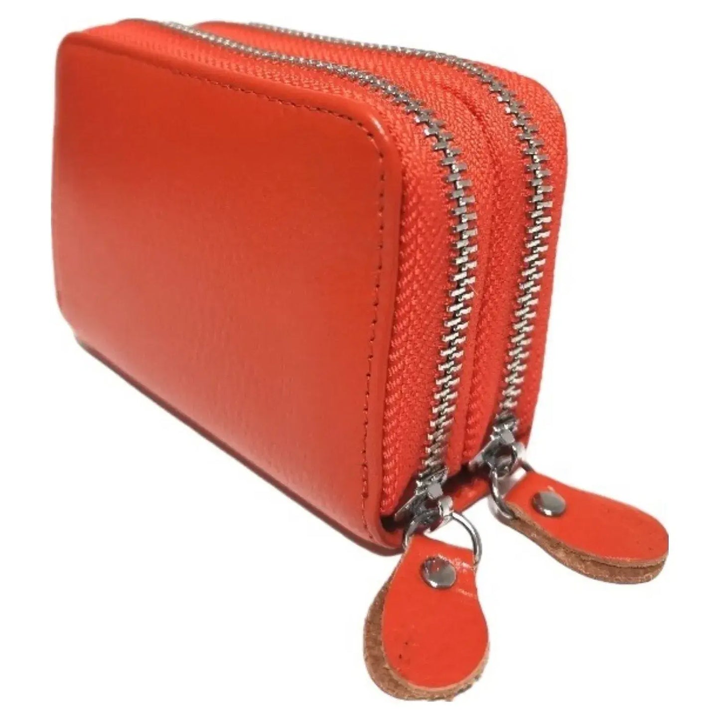 RFID Real Leather Double Zip Card Holder Coin Purse -1904