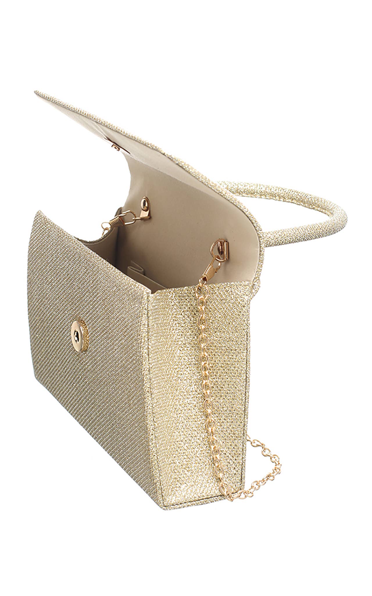 GLITTER TOP HANDLE FLAP OVER CLUTCH BAG