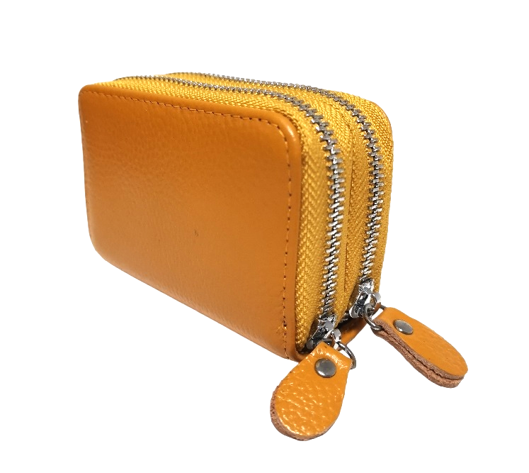 RFID Real Leather Double Zip Card Holder Coin Purse -1904