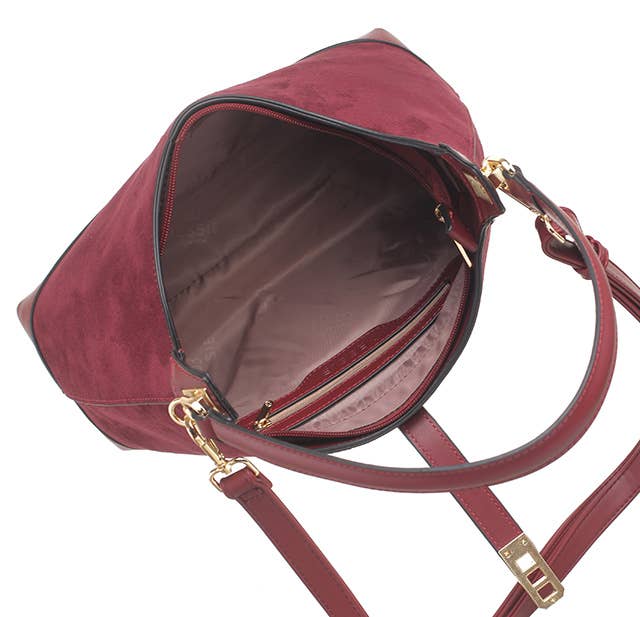 FINEST SUEDE TRIM HOBO BAG