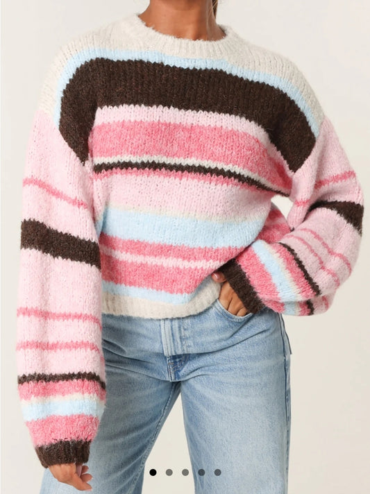 Short colourful striped knitted jumper