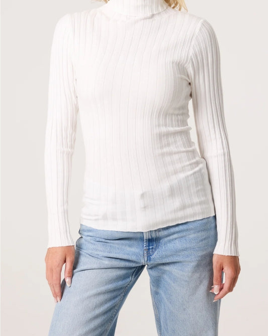 Cream Ribbed roll neck Jumper