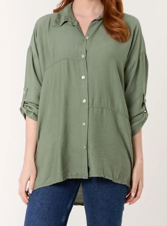Italian Roll sleeve shell button shirt