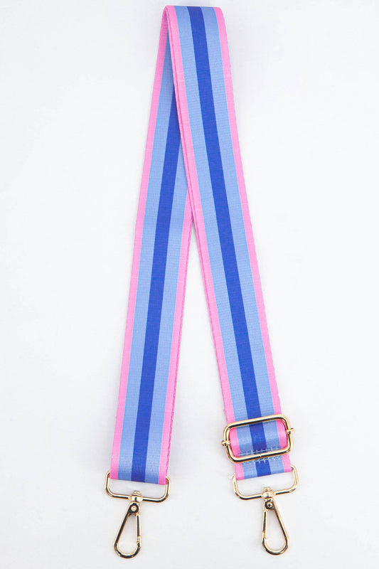 Contrasting Colourblock Striped Bag Strap in Azure Pink - Pursenalities_uk
