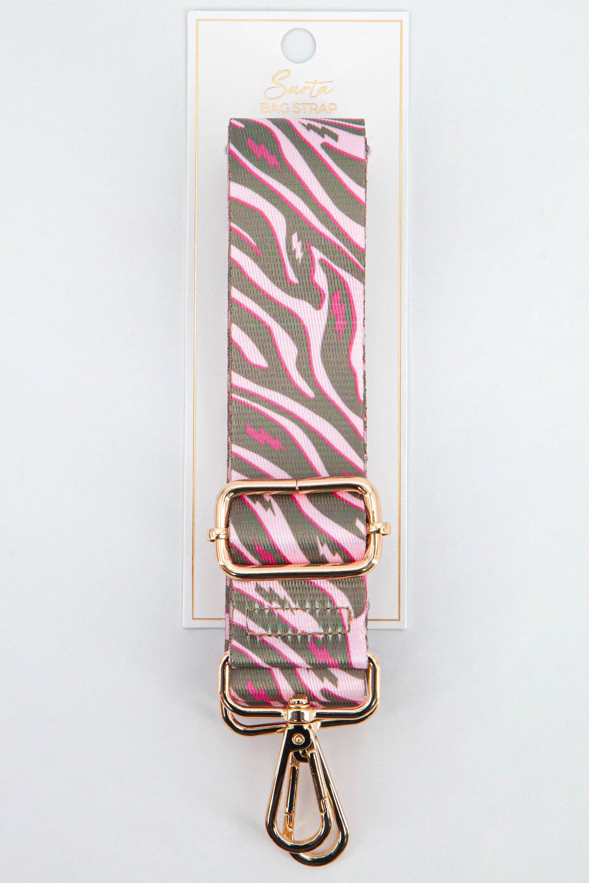 Two Tone Zebra and Lightning Bolt Bag Strap in Khaki & Pink - Pursenalities_uk