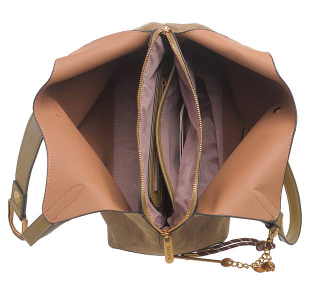 SUEDE SHOULDER BAG WITH CHARM