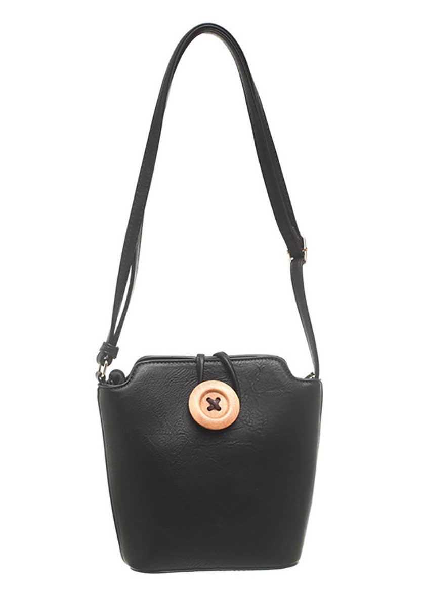 SMALL WOODEN BUTTON CROSSBODY BAG