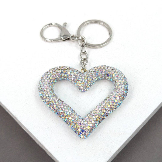 Open heart shape crystal encrusted keyring