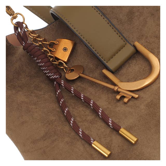 SUEDE SHOULDER BAG WITH CHARM