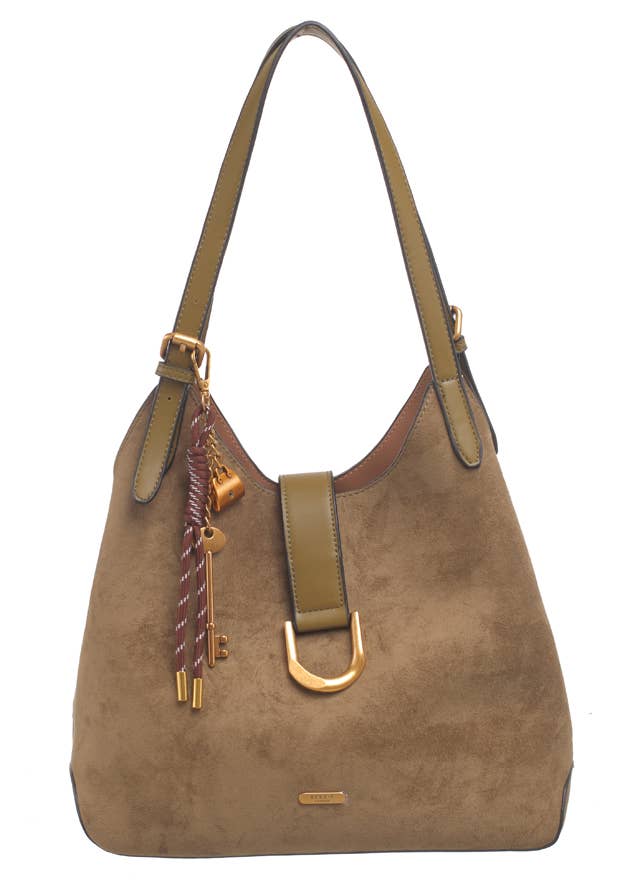 SUEDE SHOULDER BAG WITH CHARM