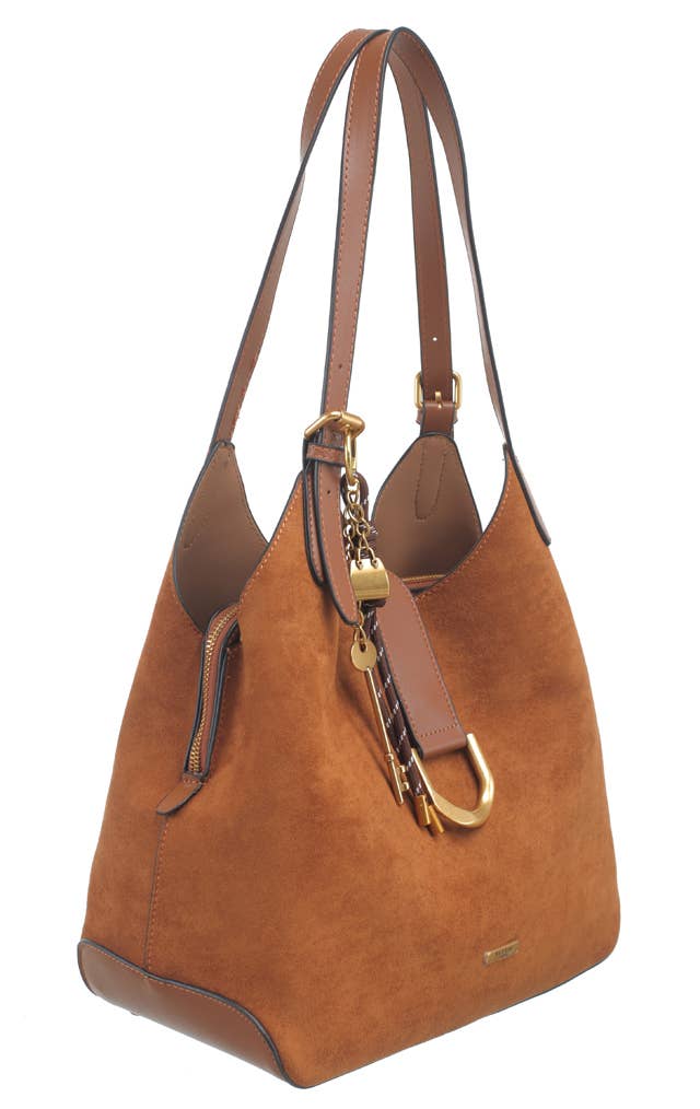 SUEDE SHOULDER BAG WITH CHARM