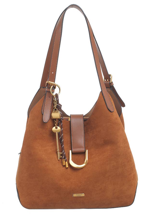 SUEDE SHOULDER BAG WITH CHARM