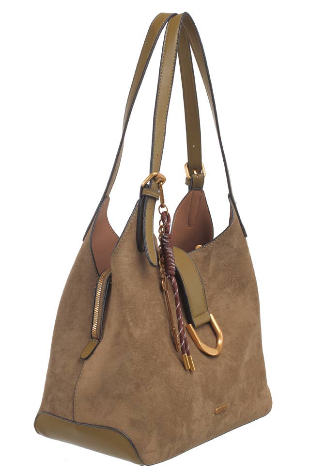 SUEDE SHOULDER BAG WITH CHARM