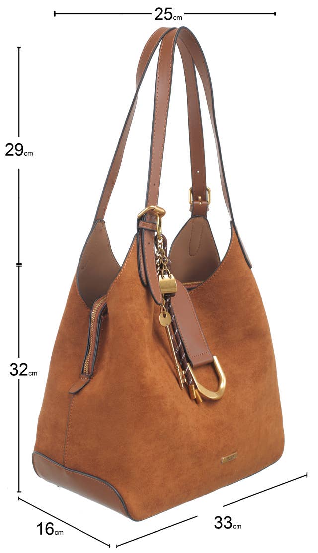SUEDE SHOULDER BAG WITH CHARM