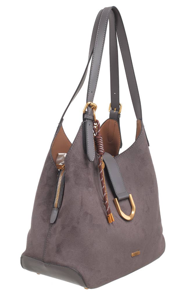 SUEDE SHOULDER BAG WITH CHARM
