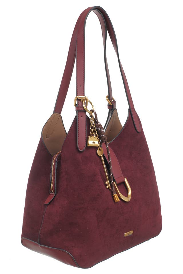 SUEDE SHOULDER BAG WITH CHARM