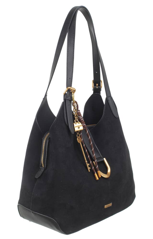 SUEDE SHOULDER BAG WITH CHARM