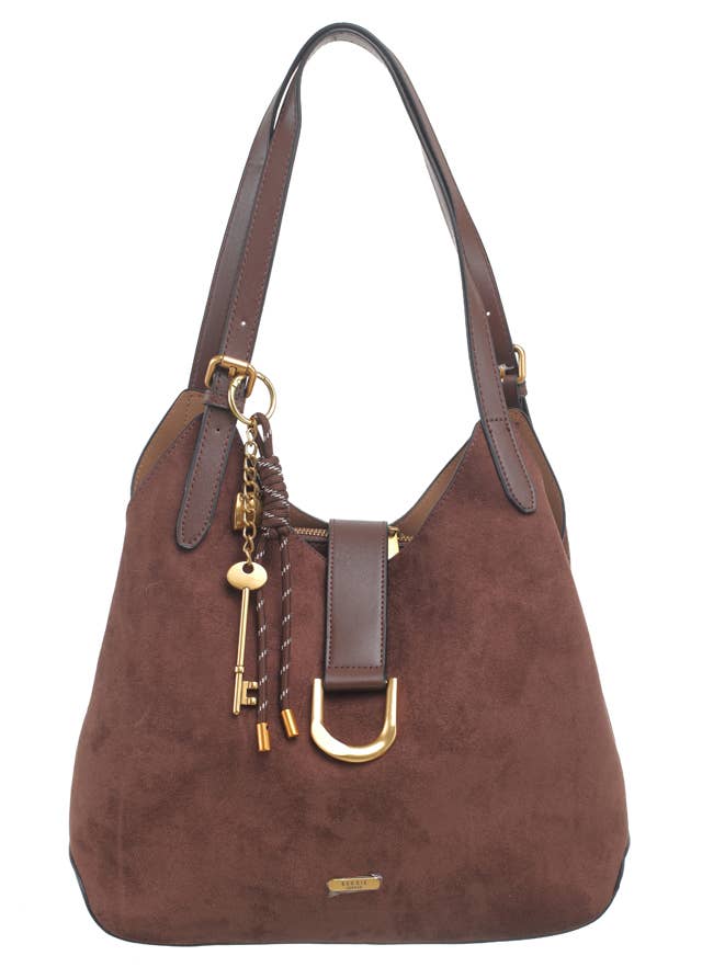SUEDE SHOULDER BAG WITH CHARM