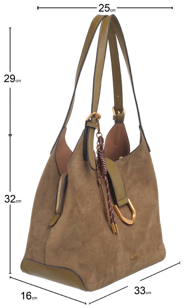 SUEDE SHOULDER BAG WITH CHARM