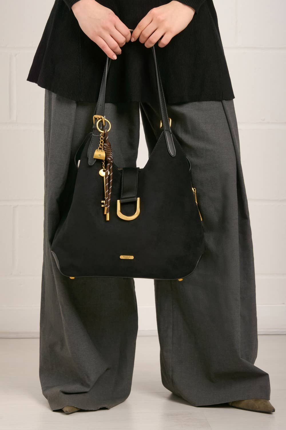 SUEDE SHOULDER BAG WITH CHARM