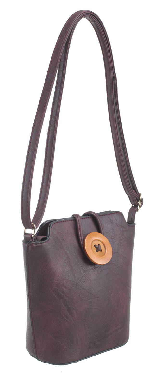 SMALL WOODEN BUTTON CROSSBODY BAG