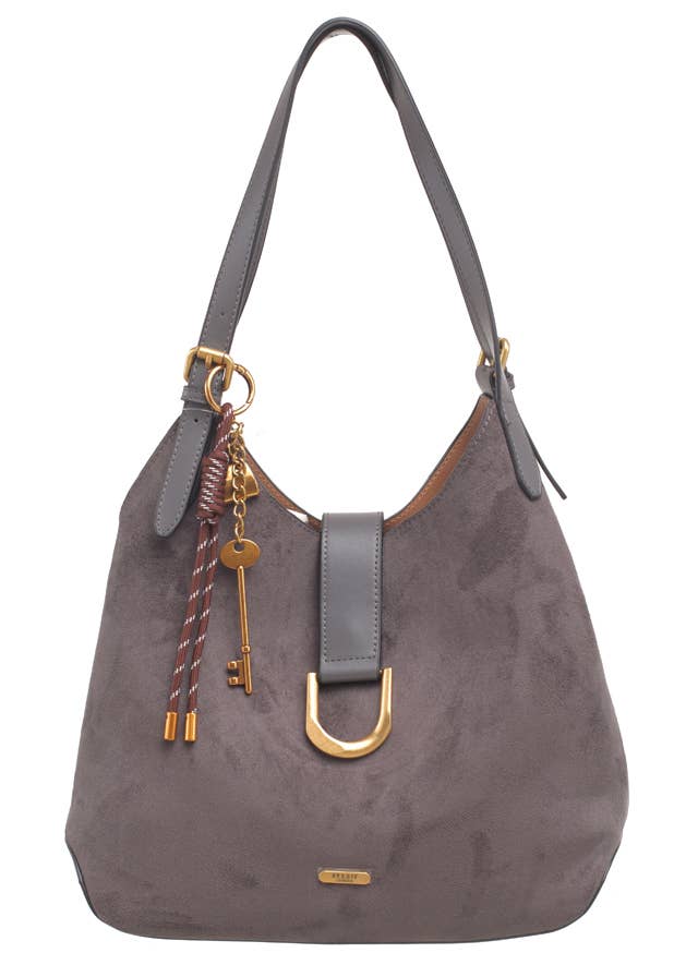 SUEDE SHOULDER BAG WITH CHARM