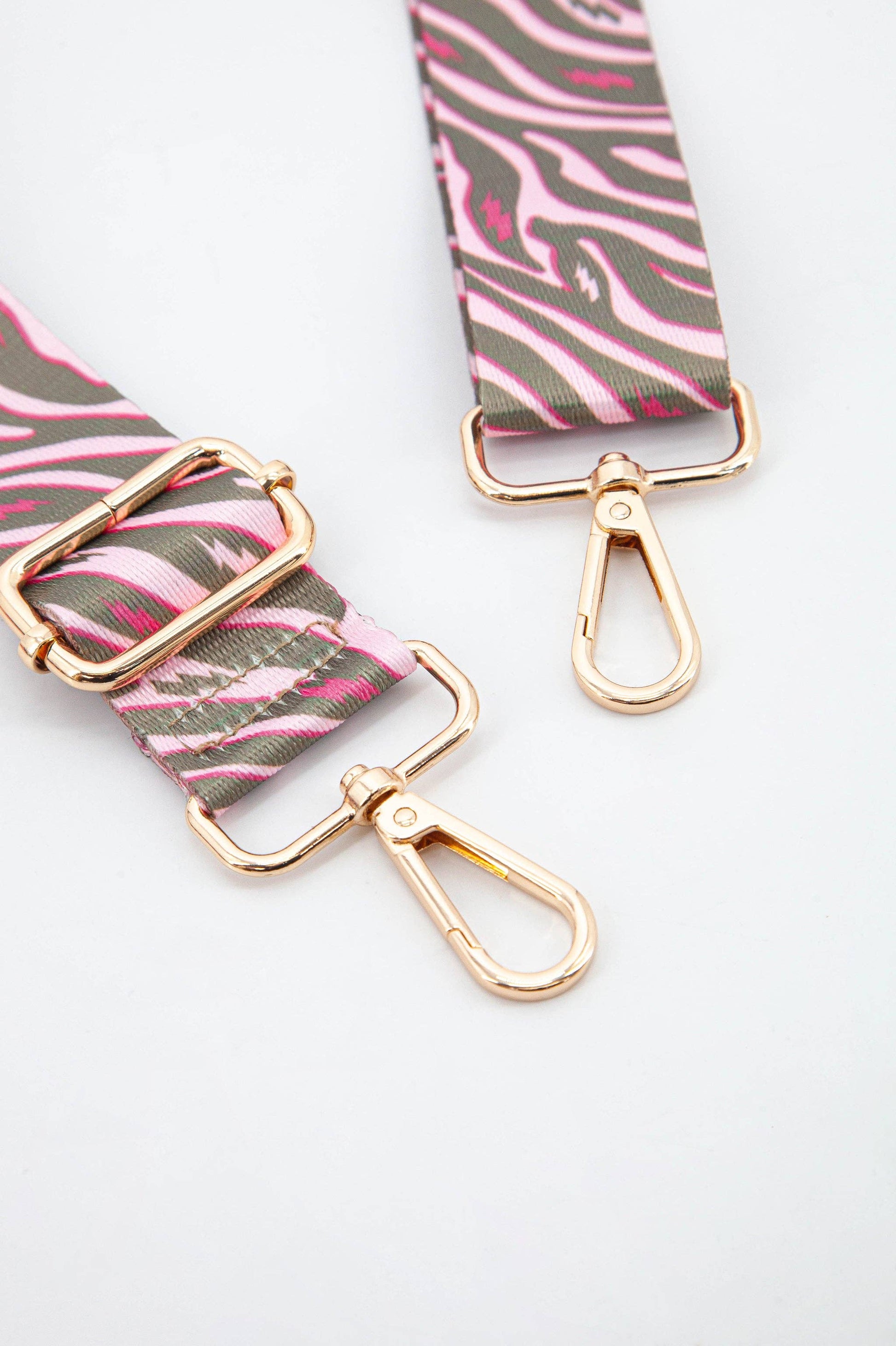 Two Tone Zebra and Lightning Bolt Bag Strap in Khaki & Pink - Pursenalities_uk