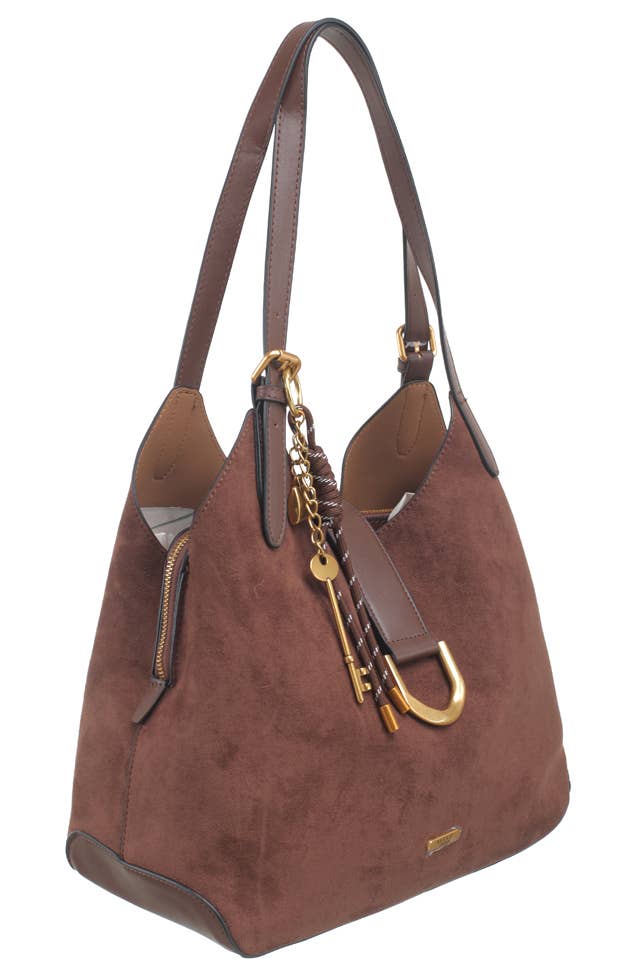 SUEDE SHOULDER BAG WITH CHARM