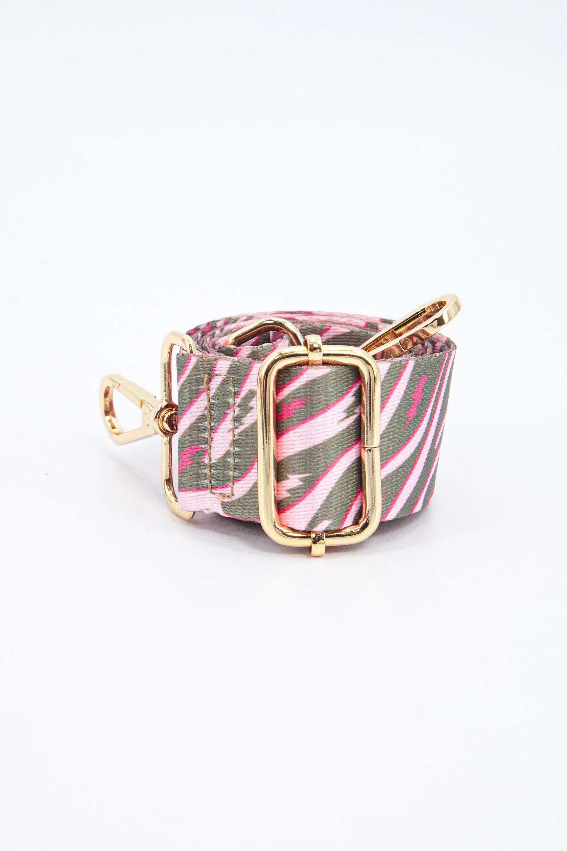 Two Tone Zebra and Lightning Bolt Bag Strap in Khaki & Pink - Pursenalities_uk