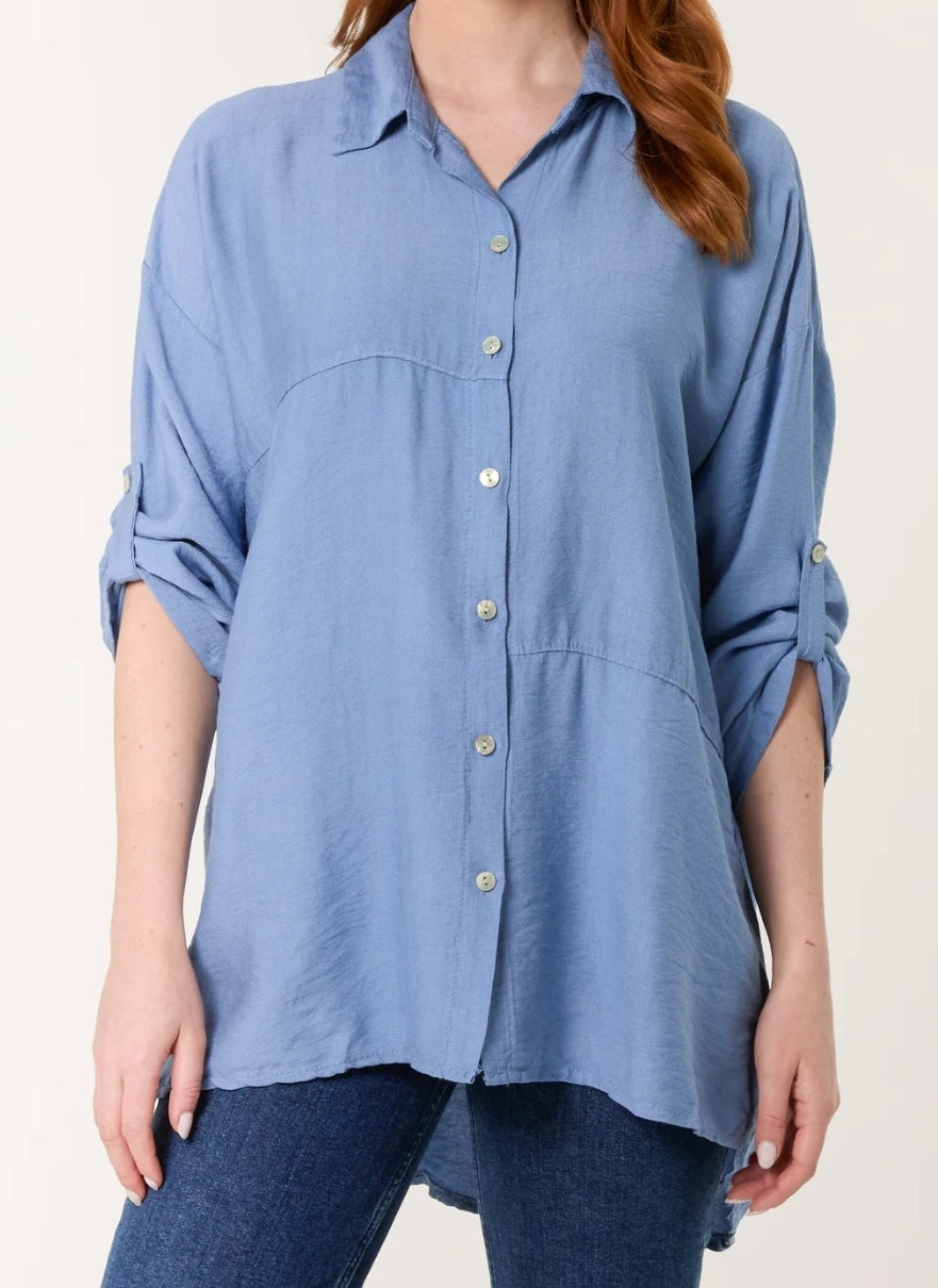 Italian Roll sleeve shell button shirt