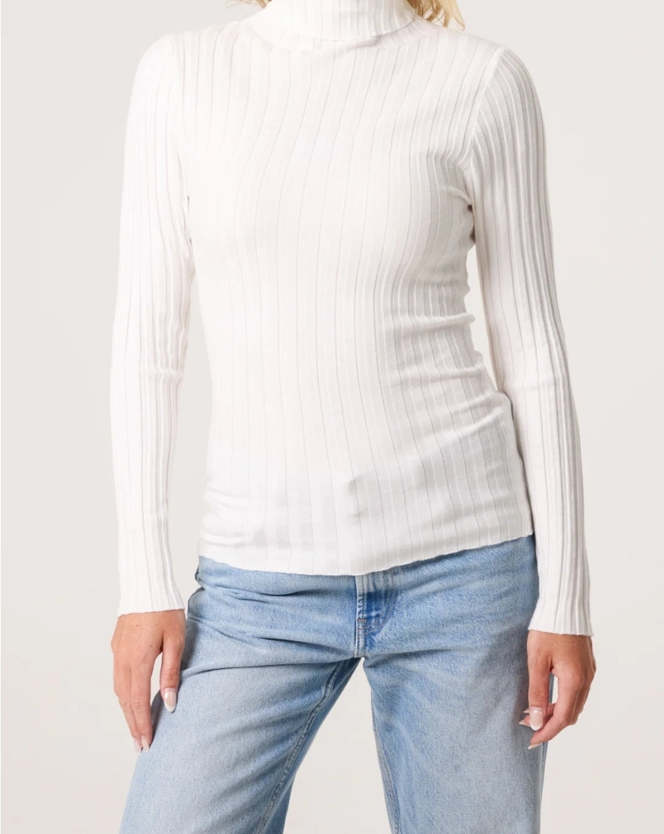 Cream Ribbed roll neck Jumper