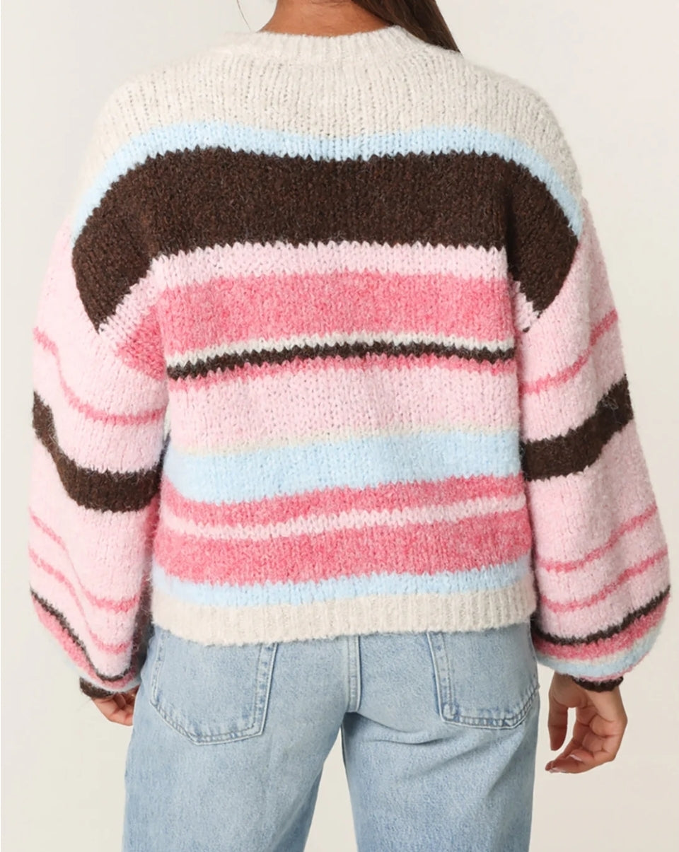 Short colourful striped knitted jumper