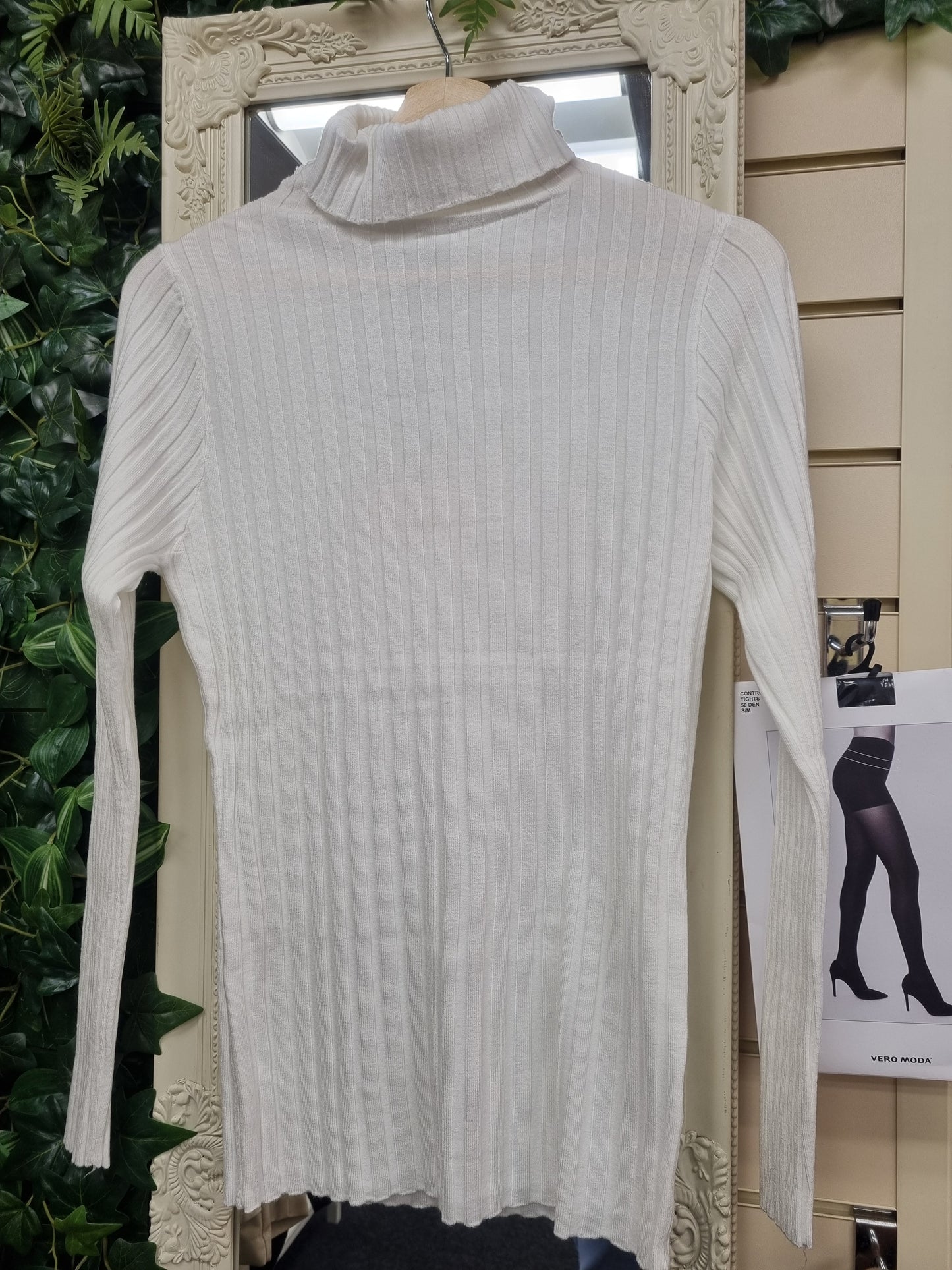 Cream Ribbed roll neck Jumper