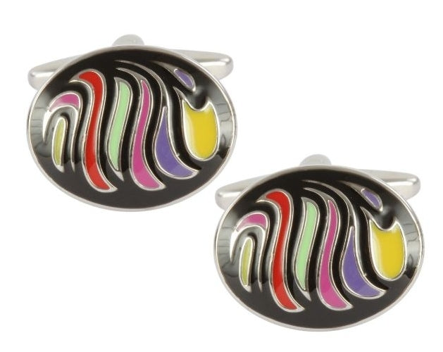 Oval enamel Rainbow colour Cufflinks
